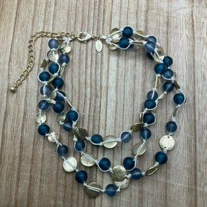 Chico's Blue & Gold Tone Beaded Multi Strand Necklace